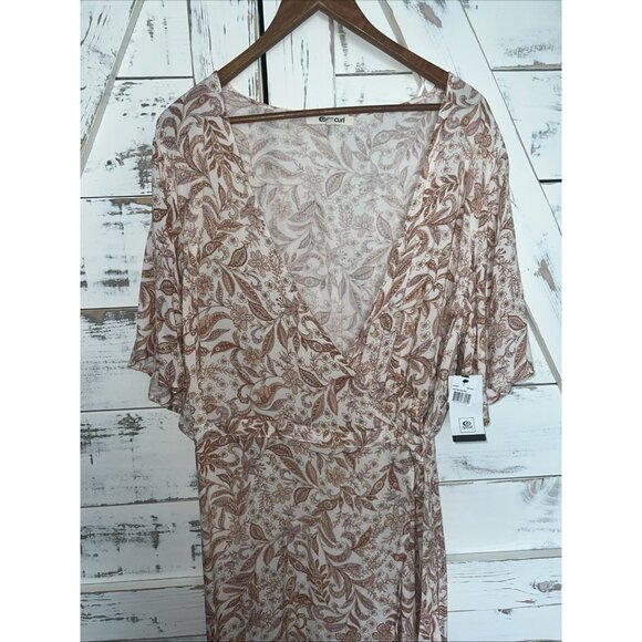 Rip Curl Wrap Maxi Dress Women’s Sz L Paisley Floral Apricot Peach Color New - Picture 3 of 12